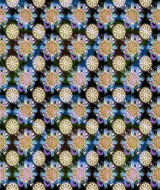 Tarafsız ve mavi renklerde ve çiçek siluetinde bahar çiçekleriyle desen. Raster deseni.