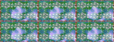 Küçük çiçekte güzel bir desen. Küçük renkli çiçekler. Motley illüstrasyonu. Yeşil ve mavi çiçekli bahar çiçekleri. Moda baskıları için zarif bir şablon.