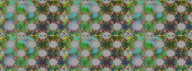 Yeşil renkte etnik çiçeklerle kusursuz bir desen. Raster Çiçek İllüstrasyon Şirin Tekstil.