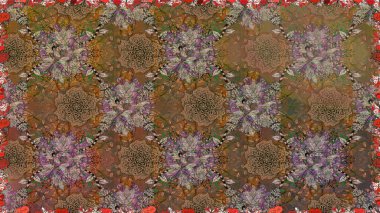 Renkli Bahar Temalı Kusursuz Arkaplan. Süslü kumaş deseni. Düz Çiçek Elementleri Tasarımı. Raster illüstrasyonunda kusursuz çiçek deseni.