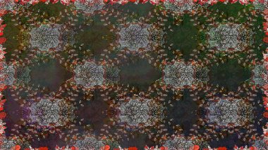 Raster illüstrasyonu. Raster illüstrasyonunda kusursuz çiçek deseni. Güzel kumaş deseni. Gri ve kahverengi renklerde.