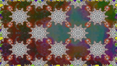 Raster illüstrasyonunda kusursuz çiçek deseni. Kahverengi ve gri renkte çiçekler.