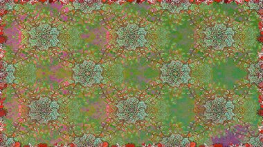 Yeşil ve kahverengi çiçekli kusursuz desen, suluboya çiçek deseni, sevimli çiçek, duvar kağıdı, kart veya kumaş için fayanslı. Raster - stok.