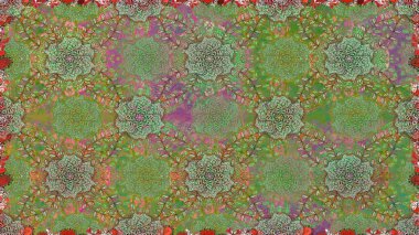 Süslü kumaş deseni. Raster illüstrasyonunda kusursuz çiçek deseni. Renkli Bahar Temalı Kusursuz Arkaplan. Düz Çiçek Elementleri Tasarımı.