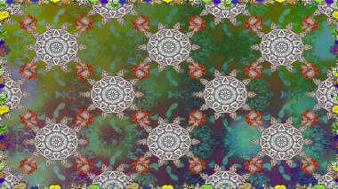 Küçük çiçekte güzel bir desen. Küçük renkli çiçekler. Motley illüstrasyonu. Yeşil ve gri çiçekli bahar çiçekleri. Moda baskıları için zarif bir şablon.