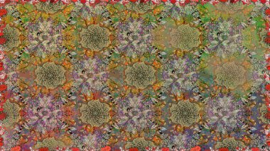 Raster Modaya uygun kumaş deseni. Düz Çiçek Elementleri Tasarımı. Renkli Bahar Temalı Kusursuz Arkaplan. Kahverengi ve bej renkli şirin çiçek deseni.