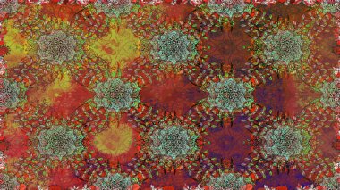 Renkli Bahar Temalı Kusursuz Arkaplan. Raster illüstrasyonunda kusursuz çiçek deseni. Süslü kumaş deseni. Düz Çiçek Elementleri Tasarımı.