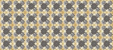 Gri, bej ve nötr renklerde kusursuz desenli altın rengi bir çiçek deseni. Raster illüstrasyonu. Süsleme.