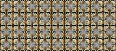 Kına dövmeli süs çiçekleri, altın çıkartmalar, mehndi ve yoga tasarımı, kartlar ve parmak izleri. Raster Golden Mehndi kusursuz desen. Bej, gri ve kahverengi renkte desen.