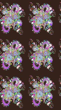 Raster deseni. Bahar çiçekleri dallı desen, mor renkler çiçekli siluet.