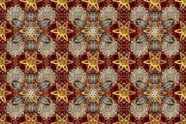 Arkaplan, kumaş, altın duvar kağıdı. Kahverengi, bej ve gri renklerdeki altın desenli altın elementler. Düz elle çizilmiş klasik koleksiyon. Raster altın pürüzsüz desen.