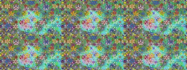 Zentangle soyut çiçekleri. Düz Çiçek Elementleri Tasarımı. Renkli Bahar Temalı Kusursuz Arkaplan. Raster illüstrasyonu. Karalama çiçeği. Şirin kumaş deseni.