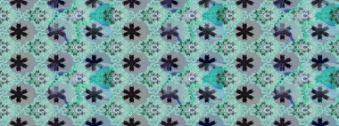 Raster illüstrasyonu. Mavi ve nötr renklerde çiçekler. El çizimi çiçekli soyut çizim deseni.