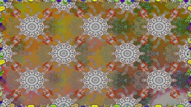 Kusursuz çiçek deseni. Asya tekstil tarzında. Raster illüstrasyonu. Raster illüstrasyonu. Kahverengi ve gri renkte çiçekler.