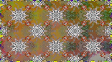 Kusursuz çiçek deseni. Asya tekstil tarzında. Raster illüstrasyonu. Raster illüstrasyonu. Kahverengi ve gri renkte çiçekler.