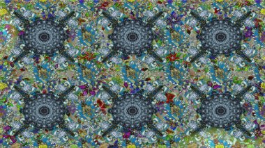 Raster illüstrasyonunda kusursuz çiçek deseni. Düz Çiçek Elementleri Tasarımı. Renkli Bahar Temalı Kusursuz Arkaplan. Süslü kumaş deseni.