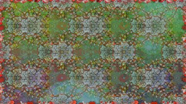 Çiçekli, pürüzsüz bir desen. Raster illüstrasyonu. Yumuşak, yeşil ve kahverengi renklerde bahar çiçekleri. Raster çiçekleri klasik tarzda resmedilir..