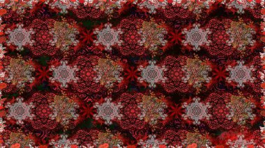 Klasik çiçek tasarımı elementleri. Kahverengi ve kırmızı kıvırcık çiçekler kahverengi ve kırmızı renklerde şekillenir. Raster illüstrasyonu.