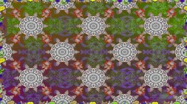 Çiçek deseni. Gri ve yeşil renkli çiçekler. Şatafatlı bahar bahçesi dokusu. Gri ve yeşil renklerde çiçeksiz. Raster illüstrasyonu.