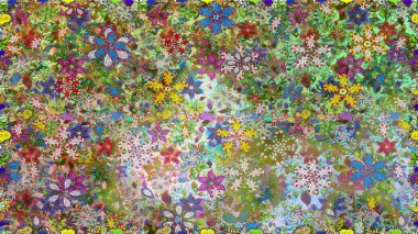 Raster illüstrasyonu. Kusursuz çiçek deseni. Yeşil ve nötr renklerde Asyalı tekstil.