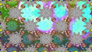 Gri ve yeşil renklerde bahar çiçekleri. Raster çiçekleri klasik tarzda çizilmiş. Çiçekli, pürüzsüz bir desen. Raster illüstrasyonu.