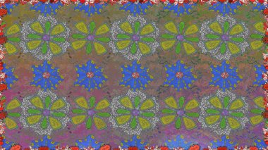 Arkaplan dokusu, duvar kağıdı, gri ve yeşil renkli çiçek teması. Soyut etnik raster kusursuz desen. Kabile sanatı boho baskısı, klasik çiçek arkaplanı.