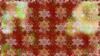 Elle boyanmış suluboya, dikişsiz çiçekler ve bitkiler. Kahverengi ve kırmızı renkte çiçekler.