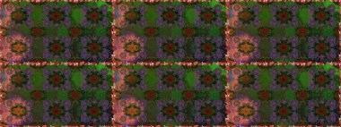 Çiçeksiz desenli, suluboya elle çizilmiş elementler. Parlak renkli fantezi çiçekleri, yapraklar, yeşil renkli tomurcuklar.