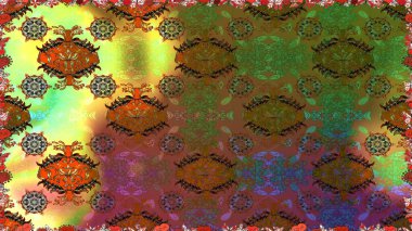 Kumaş desenli papatya çiçeği detayı. Kahverengi ve yeşil renkte çiçekler.