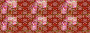 Arkaplan dokusu, duvar kağıdı, kırmızı renkli çiçek teması. Kabile sanatı boho baskısı, klasik çiçek arkaplanı. Soyut etnik raster pürüzsüz desen.