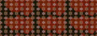 Raster illüstrasyonunda kusursuz çiçek deseni. Kahverengi ve kırmızı renkte çiçekler. Renkli Yaz Temalı Kusursuz Arkaplan. Düz Çiçek Elementleri Tasarımı.