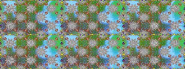 Düz Çiçek Elementleri Tasarımı. Renkli Bahar Temalı Kusursuz Arkaplan. Raster illüstrasyonunda kusursuz çiçek deseni. Mavi renkte çiçekler.