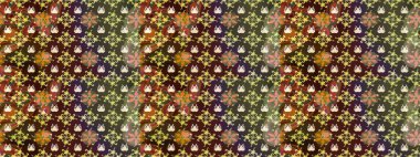 Suluboya, elle çizilmiş. Raster - stok. Vadinin çiçekleri kahverengi ve yeşil renklerde. Taslak arkaplan deseni.