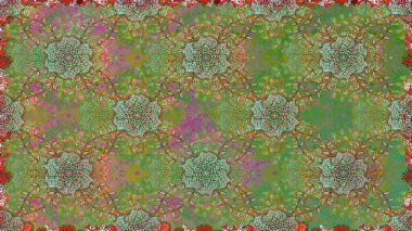 Çiçekli güzel suluboya desen. Raster illüstrasyonu. Yeşil ve nötr renklerde.