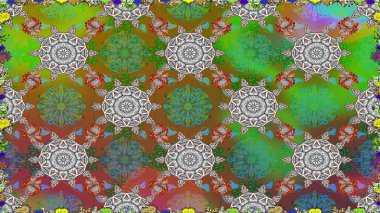 Yumuşak, yeşil ve kahverengi renklerde bahar çiçekleri. Raster illüstrasyonu. Çiçek ve yapraklı karalama şeklinde Raster çiçek deseni.