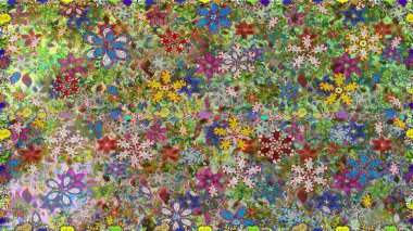 Sevimli çiçek raster deseni. Yeşil ve nötr renklerde çiçekler. Düz Çiçek Elementleri Tasarımı. Renkli Yaz Temalı Kusursuz Arkaplan.