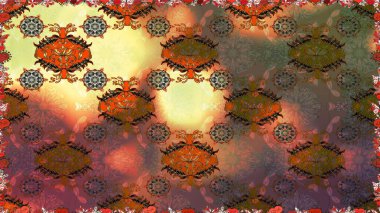 Raster Çiçek İllüstrasyonu güzel tekstil. Kahverengi ve turuncu renklerdeki etnik çiçeklerin pürüzsüz deseni.