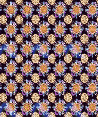 İşlemeli çiçekli, dikişsiz desen. Parmak izi, kumaş, duvar kâğıdı, tekstil için raster dokusu. Renkli grunge, koyu siyah ve bej çiçeklerle soyut arkaplanı zenginleştirir.