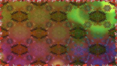 Çiçeksel kahverengi ve yeşil pürüzsüz desen. Raster çiçek izi. Raster Yumuşak kumaş deseni. Klasik taslak çizimi.