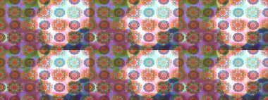 Raster illüstrasyonu. Raster illüstrasyonu. Tarafsız ve kahverengi renkte çiçekler. Asya tekstil tarzında. Kusursuz çiçek deseni.