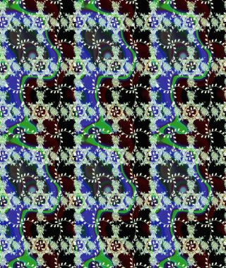 Mavi renkli çiçekler. El çizimi çiçekli soyut çizim kalıbı. Raster illüstrasyonu.