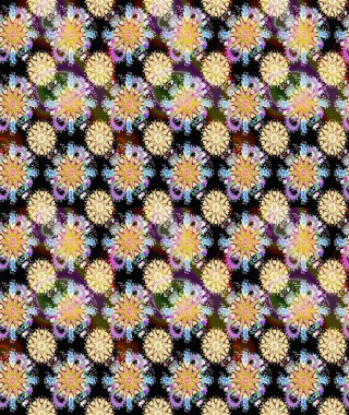 Raster illüstrasyonu. Bej ve siyah renklerde bahar çiçekleri. Raster çiçekleri klasik tarzda çizilmiş. Çiçekli, pürüzsüz desen.