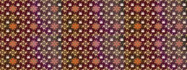 Tekrar eden çiçek arkaplanı, zarif mor ve kahverengi çiçek duvar kağıdı. Çiçek desenli mor ve kahverengi renkler, el çizimi papatyalar, papatyalar..