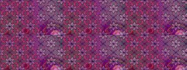 Raster illüstrasyonundaki çiçek desenli çizim. Mor ve kahverengi renkte çiçekler.