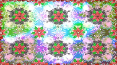 Tarafsız ve yeşil renklerde geleneksel halk çiçekleri. Tekstil tasarımı için. Çiçeksiz desenli nakış işlemeli gelincikler ve vadi zambaklarıyla.