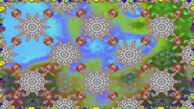 Çiçekli karalama şeklinde Raster çiçek deseni. Gri ve yeşil renkli çiçekler. Yumuşak, bahar çiçekli arka plan.