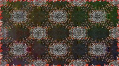 Çiçek buketleriyle klasik tarzda kusursuz desenler. Gri ve kahverengi renklerde. Raster illüstrasyonu.