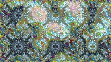 Tarafsız ve mavi renklere karalamalar çizen kusursuz çiçek deseni. Raster illüstrasyonu.