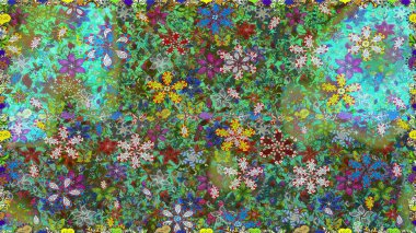 Raster. Düz Çiçek Elementleri Tasarımı. Renkli Bahar Teması Kusursuz Arkaplan.