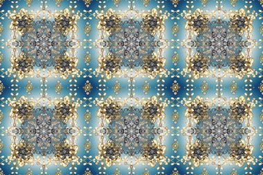 Damask pürüzsüz yineleme kalıbı. Barok tarzında altın çiçekli süs. Altın element mavi, gri ve nötr renklerde. Antika altın tekrarlanabilir duvar kağıdı.